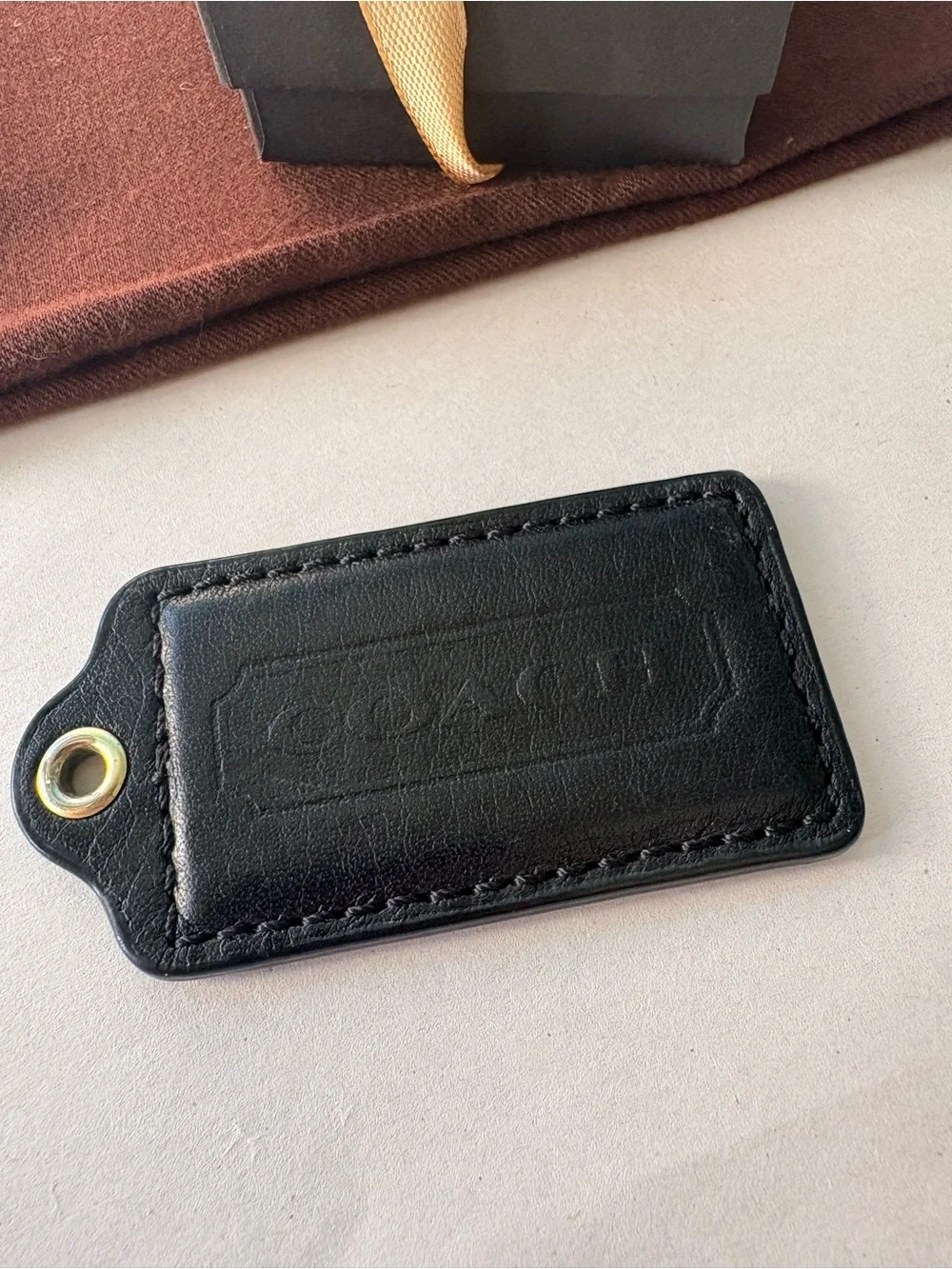 Y2K XXL Coach JUMBO 3” Vintage Coach Black Hangtag Leather Bag Charm Hang Tag